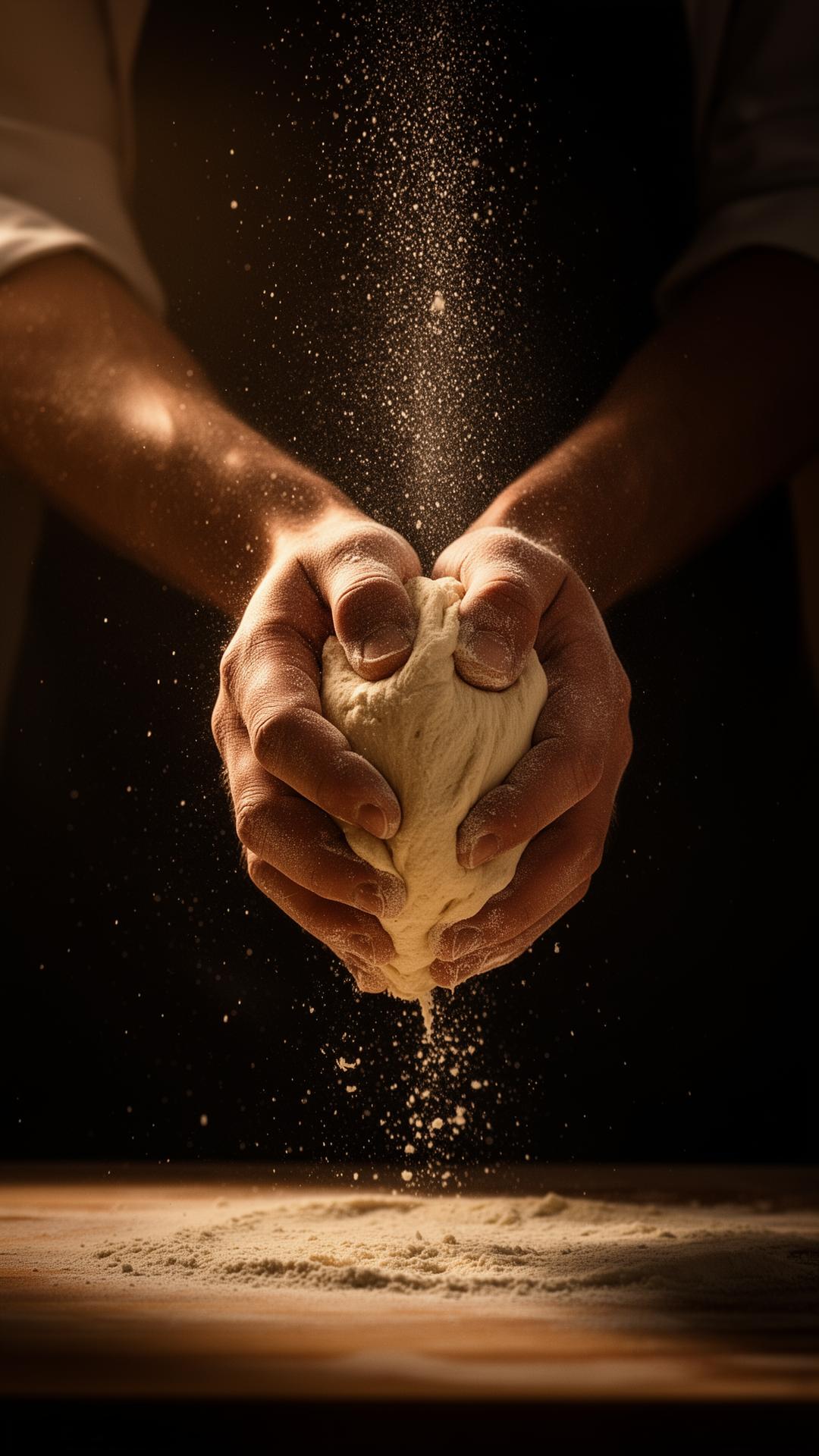 Pizzaïolo travaillant la pâte à la farine